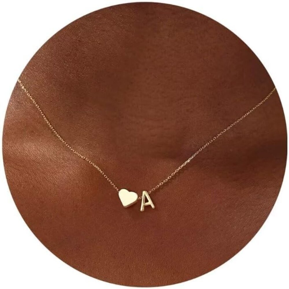 Heart Initial Necklace for Women Teen Girls - 18K Gold Plated Letter A-Z Pendant